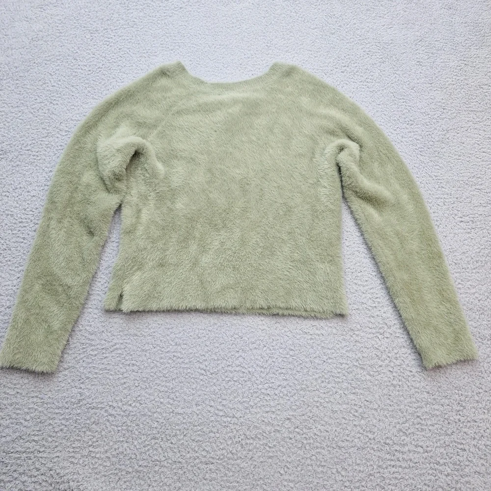 Rachel Zoe Sweater‎ Womens XS Sage Green Fuzzy Eyelash Knit V-Neck Pullover Cozy
